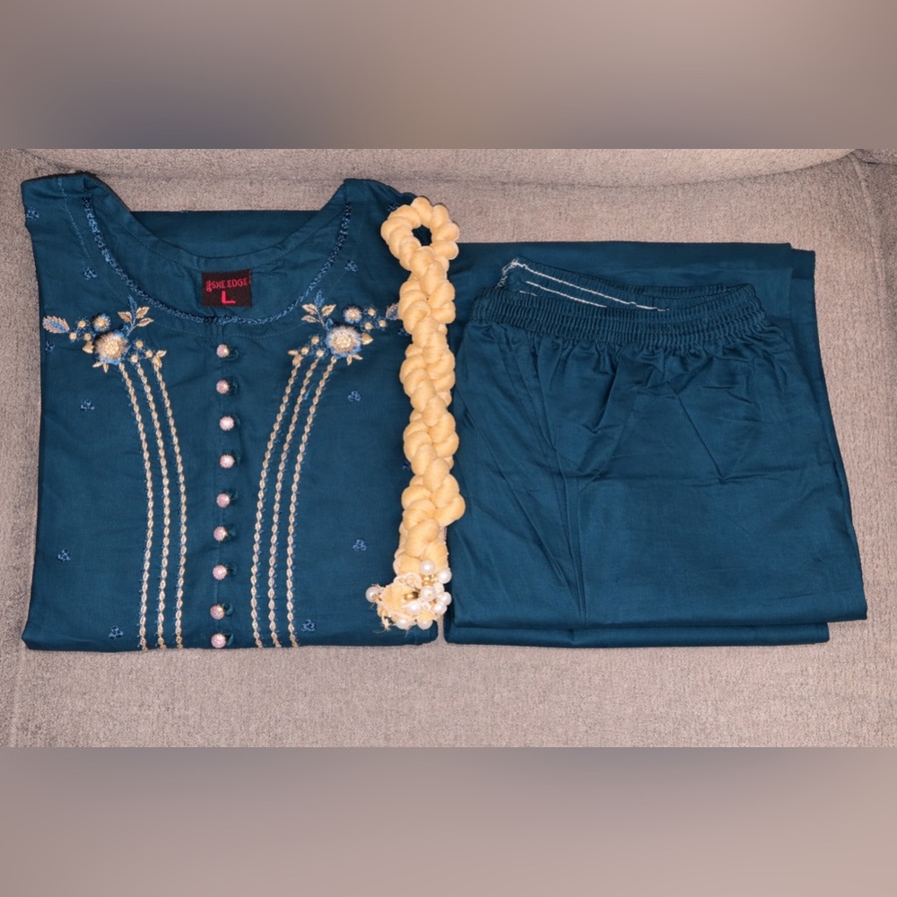 New Elegant Teal Pakistani 3 Piece Dress-Large